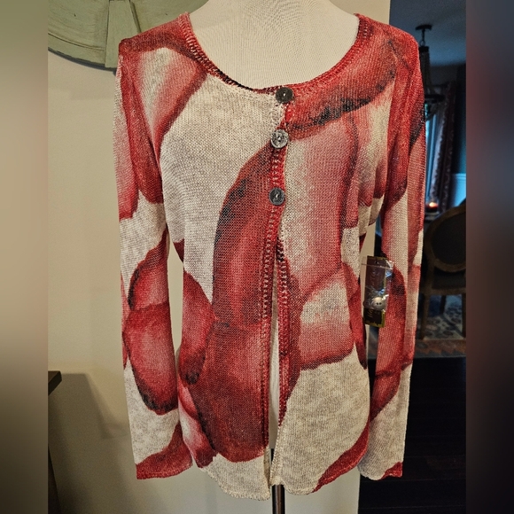 Nic+Zoe Size Small Pink Petals Cardigan Loose Knit Linen Blend New w/ Tags $129 - Picture 1 of 9
